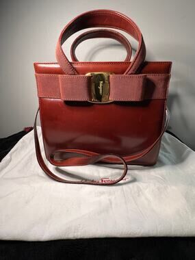 Authentic Salvatore Ferragamo Vara Bow 2 Way Leather Satchel Crossbody Italy